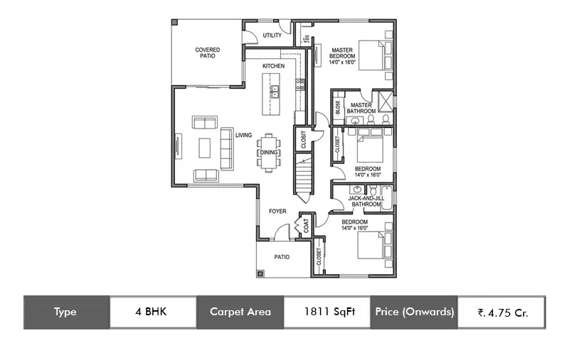 Runwal Meadows 4 BHK floor plan, 1811 sq ft carpet area